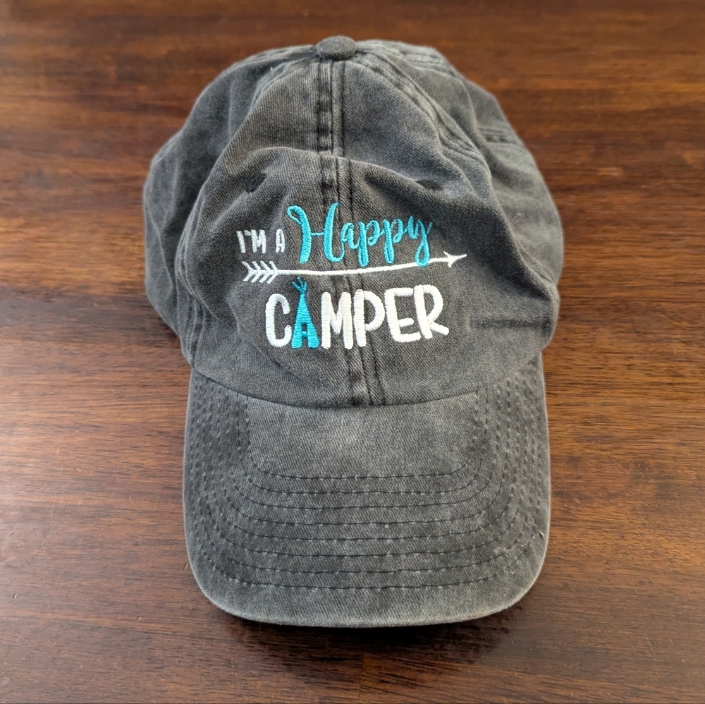 Gray 'Happy Camper' Cap EUC